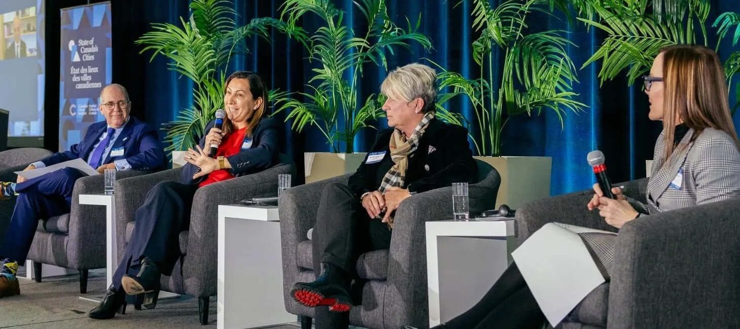 State of Canada's Cities Summit 2023 panel, Jane Talbot, Maureen Adamson, Meric Gertler, Patrick Sullivan, Ana Bailão